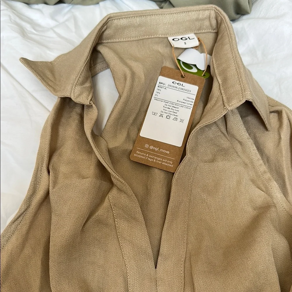 OGL Women's Beige Button Down Shirt - Picture 1 of 4